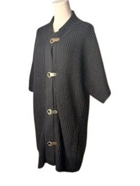 Michael Kors Wool Blend Black Chunky Cardigan Womens XL Gold Dressy Art Deco